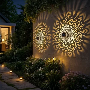 Solar Outdoor Wall Lamp with Waterproof Mandala Pattern, Iron Art LED Lantern