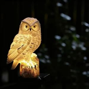 Solar Owl Resin LED Garden Light, IP44 Waterproof, Warm White, for Outdoor Roads and Lawns