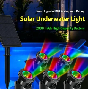 Solar Panel Garden Light Backyard Landscape RGB IP68 Waterproof Pool Outdoor Solar Underwater LED Light