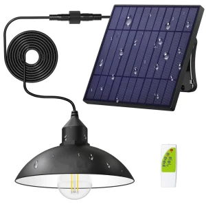 Solar Panel LED Pendant Barn Light IP65 Waterproof Warm Cool White 3000K Stainless Steel Garden Sheds Barn Outdoor Use