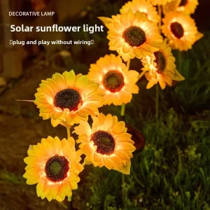Solar Panel Solar Sunflower Small Ground Lights IP65 Outdoor Garden LED Warm Light Manual Control Ground-Mounted Lawn Lighting
