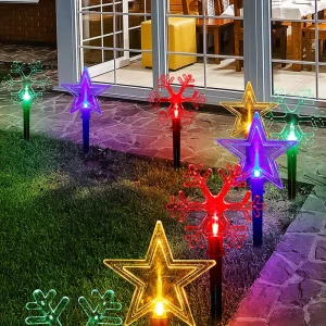 Solar Pathway Christmas Lights Outdoor Waterproof Snowflake Star Garden Stake Lights for Lawn Yard