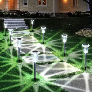 Solar Pathway Lights Outdoor IP44 Waterproof LED Garden Stake Lights ABS Head 6000K Daylight Dimmable for Yard Lawn Walkway