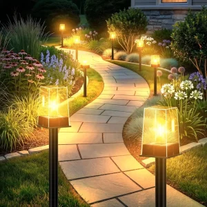 Solar Pathway Lights Outdoor Solar Garden Lights Warm White 4 Lighting Modes Solar Path Lights Landscape Lighting
