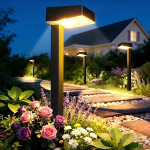 Solar Pathway Lights Outdoor Waterproof Warm Light Garden Lamp with Bigger LED Lens 2 Light Modes for Landscape Lawn Lighting