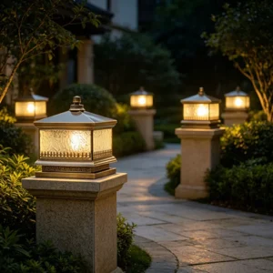 Solar Pillar Lamp All Copper Outdoor Garden Fence Door Column IP65 Waterproof 3500K Warm White Chinese Style