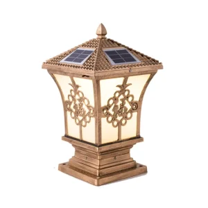 Solar Pillar Light Bronze Relief Lotus Pattern Outdoor Garden Landscape Lighting Decor Fence Post Lantern IP65 5 Year Warranty