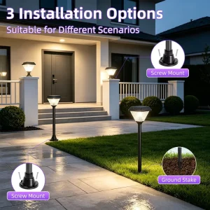 Solar Pillar Light IP65 Waterproof LED Post Light for Garden Fence Gate Column Decor 3 Colors in 1 Square Round Shape