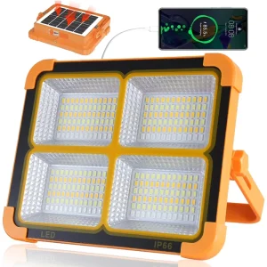 Solar Portable Camping Light Rechargeable Night Light LED Cordless Flood Lights IP66 Waterproof Dimmable for Work Emergency