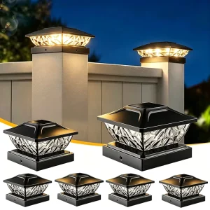 Solar Post Cap Light IP65 Waterproof Rechargeable LED Warm Cool White Light Light Sensor Fit 4×4 5×5 Inch Wood Vinyl Garden