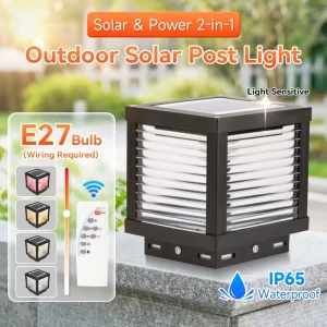Solar Post Light IP65 Waterproof Dimmable 2 in 1 LED Solar Garden Lights Outdoor Courtyard Gate Pillar Landscape Lighting