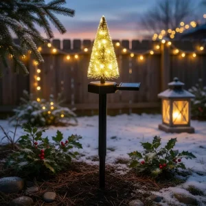 Solar Powered Christmas Tree Garden Light IP65 Waterproof Colorful LED Fiber Optic Outdoor Stake Lamp For Yard Pathway