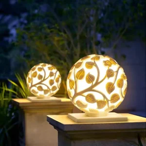 Solar Powered European Style Outdoor Waterproof Pillar Light for Garden Villa Courtyard Fence and Gate with Artificial Marble