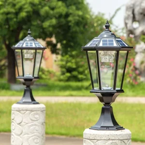 Solar Powered European Style Pillar Lights for Courtyard Villas Outdoor Waterproof Fence Garden