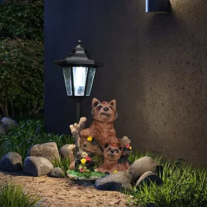 Solar Powered European Style Synthetic Resin Puppy Garden Decor Outdoor Lawns Porches