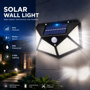 Solar Powered Garden Lights Outdoor 100 LED 3 Lighting Modes Motion Sensor Rechargeable High Brightness Waterproof Wall Mounted