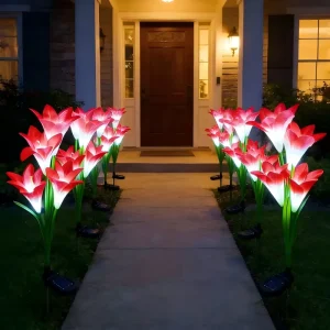 Solar Powered Garden Lily Flower Lamp Outdoor Waterproof IP65 PVC LED RoHS Certified 3500K Warm White Dimmable 360 Beam Angle