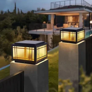 Solar-Powered Glass LED Pillar Light IP55 Waterproof Warm Light 110-220V for Outdoor Courtyards, Fences, Villas, and Entryways
