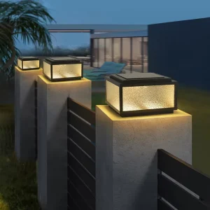 Solar Powered Glass Pillar Light Outdoor Courtyard Lamp Chinese Style IP55 Waterproof Villa Fence Garden Balcony Gatepost Light