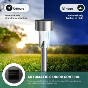 Solar Powered Ground Mounted Stainless Steel IP54 Waterproof LED Garden Lamp with 2700K Warm White Light