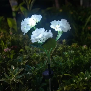 Solar Powered Hydrangea Ground Stake LED Outdoor Garden Decor Light Sensor Wireless Control IP44 Rating 3000K Warm White Light