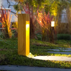 Solar Powered IP65 LED Wood Grain Lawn Lights Floor Plug-in Outdoor Garden Retro Villa Column Light for Scenic Spot