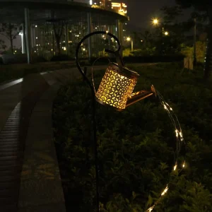 Solar-Powered Incandescent Warm White/Four Color Lawn Lights Wrought Iron Showerhead Ground Stake Lights Watering Can Style