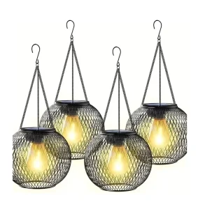 Solar Powered Iron Outdoor Garden Courtyard Pendant Lamp Waterproof IP65 Hollow Decorative Landscape Light
