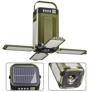 Solar-Powered LED Camping Lamp with Power Bank Function IPX4 Waterproof 6 Modes Lighting for Outdoor Activities