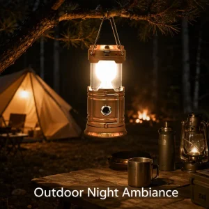 Solar Powered LED Camping Lantern Portable USB Rechargeable Retractable Outdoor Light for Hiking and Fishing