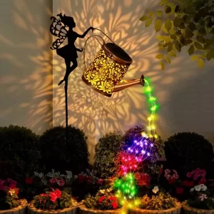 Solar Powered LED Fairy Lights Metal Watering Can Lantern for Patio Yard Flowerbed Outdoor Garden Waterproof Decorative Hanging