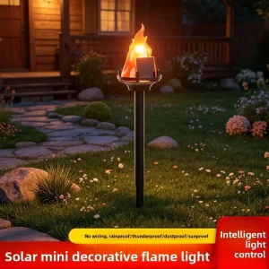 Solar Powered LED Flame Effect Lawn Lamp Manual Control for Landscape Courtyard Decorative Mood Light Outdoor Garden