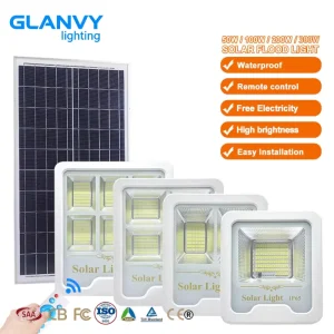 Solar Powered LED Flood Light Outdoor Motion Sensor IP65 Waterproof 50W 100W 200W 300W Aluminum Housing CE Certified 2 Year