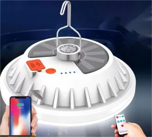 Solar Powered LED Flying Saucer Bulb Light IP65 Energy Saving Waterproof 120 Beam Remote Control Emergency Camping Flood