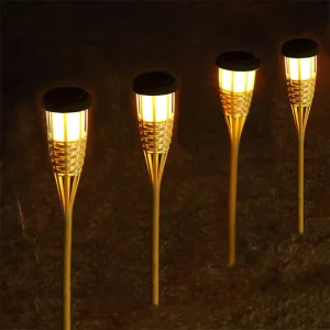 Solar Powered LED Garden Light IP66 Waterproof Bamboo Outdoor Ground Insert Flame Light
