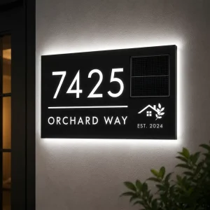 Solar Powered LED House Number Sign Outdoor Waterproof Address Plaque Backlit Door Numbers Light Sign for Home Villa