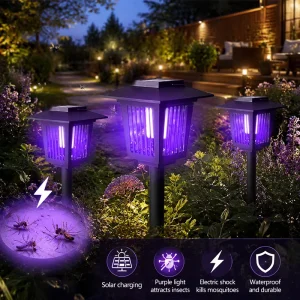 Solar-Powered LED Mosquito Killer Lamp Outdoor Waterproof Bug Zapper Garden Spike Light for Courtyard, Villa, and Yard Pest Control