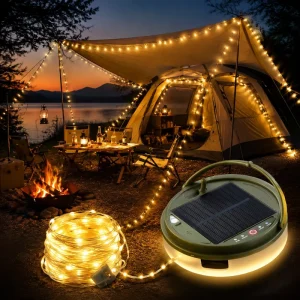 Solar Powered LED Rechargeable Camping String Light Retractable Waterproof for Outdoor Awning Garden Tent Patio Decoration Hiking