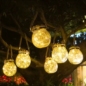 Solar Powered LED Warm Light Night Light Outdoor Decoration for Courtyards Gardens Lawns Balconies Crackle Glass Bottle Lights
