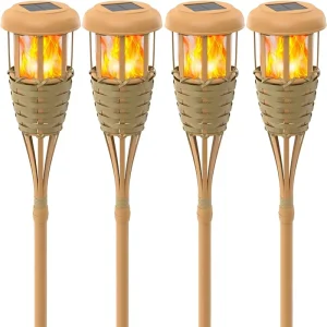 Solar Powered LED Waterproof Cordless Outdoor Torch Lights Flickering Flame Rustic Style Landscape Decorations for Patio