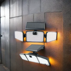Solar Powered Motion Sensor Security Light with SMD LED Chip Wireless IP65 Waterproof for Residential Wall Plastic PC Lamp Body
