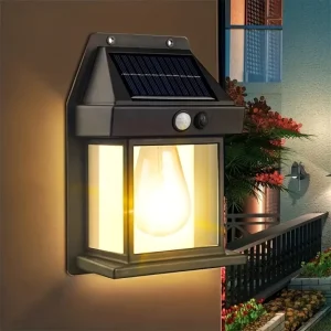 Solar Powered Motion-Sensor Wall Lamp with Dual-Brightness Setting for Fence Patio Deck