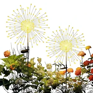 Solar Powered Outdoor Garden Lights 120 LED 2-Pack Fairy Firework Warm White for Yard Balcony Patio