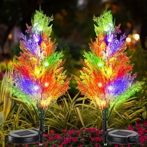 Solar Powered Pine Tree LED Light Outdoor Courtyard Lawn Lamp Balcony Garden Ground Insert Light Christmas IP65 Button