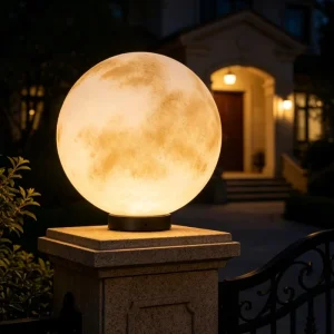 Solar Powered Plug-In Warm Light LED Stainless Steel Moon-Shaped Wall-Mounted Pillar Light IP65