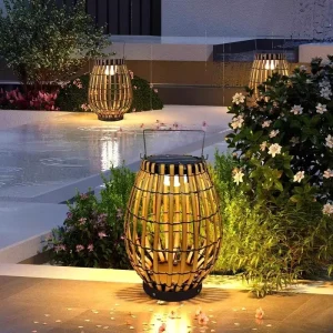 Solar Powered Portable Floor Lamp Waterproof Outdoor Lantern for Garden Courtyard Patio Handheld Standing 2 in 1 Decor Light