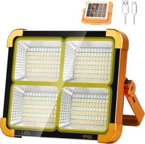 Solar-Powered Portable LED Flood Light with USB Battery, Outdoor Rechargeable Camping and Work Lamp