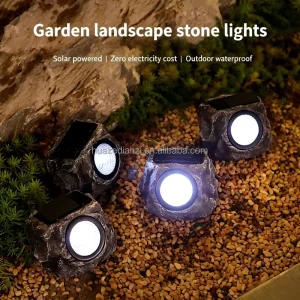 Solar-Powered Simulated Resin Stone-Shaped LED Courtyard Lawn Spotlight for Outdoor Gardens and Parks