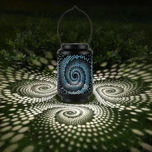 Solar Powered Small Courtyard Lamp Waterproof Hollow Iron IP65 LED Villa Garden Projection Light Lantern