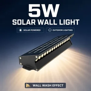 Solar Powered Wall Washer Light IP65 Dusk-to-Dawn Outdoor 5W Aluminum Linear Facade Sconce Garden Fence Light